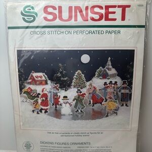 SUNSET Cross Stitch Perforated Paper Dickens Figures Christmas Ornaments New